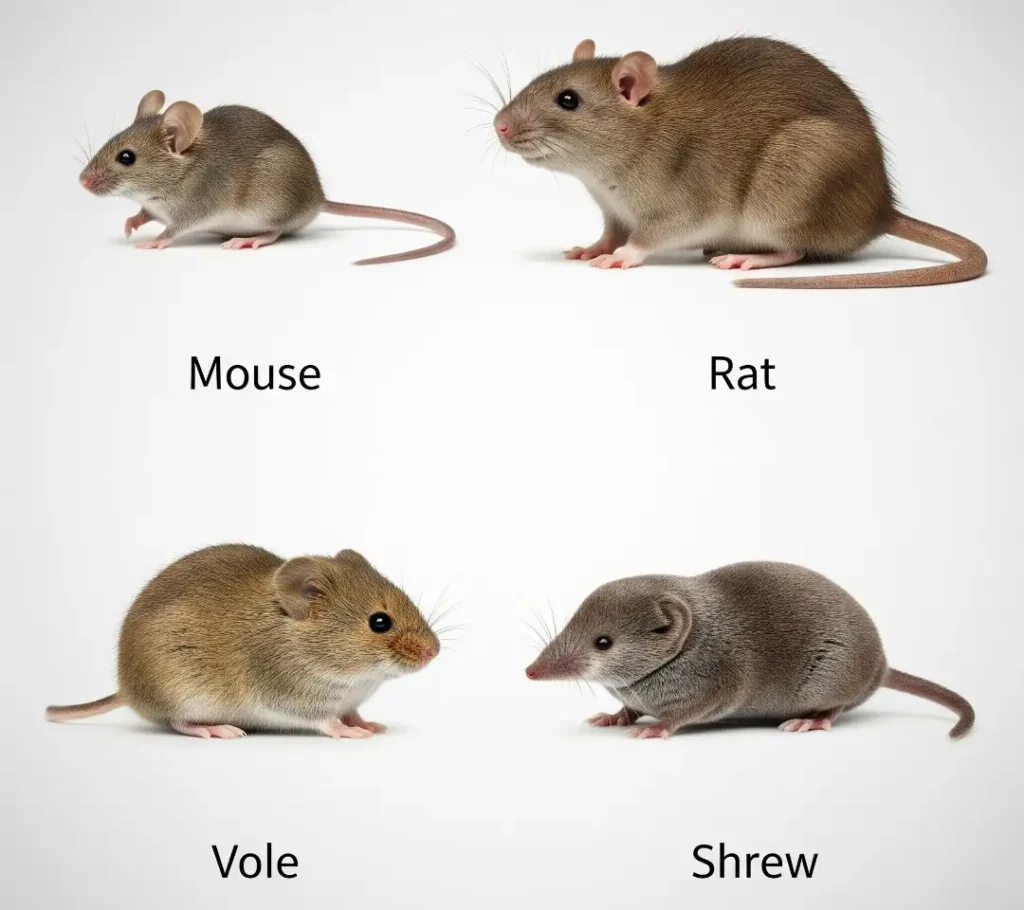 Difference between mice, rat, vole and shrew