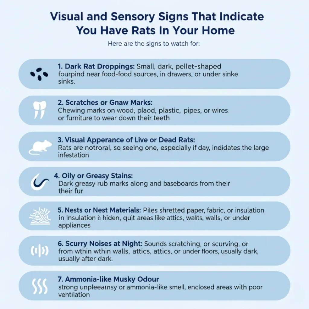 visual and sensory signs that indicate you have rats in your home